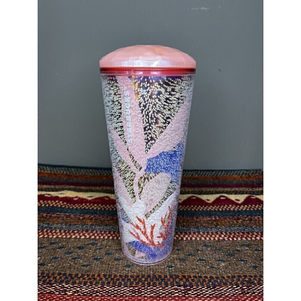 Starbucks 2021 Summer Coral Reef Bubble Cold Cup Pink Tumbler 24 Oz NEW READ BEL
